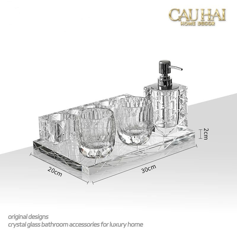 Set Nhà Tắm Pha Lê Pure Cristalleries Cannage Facetté Bathroom Vanity Sets Lọ Bàn Chải 5 Slots-CẬU HAI HOME DECOR
