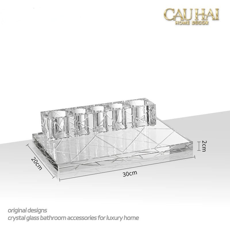 Set Nhà Tắm Pha Lê Pure Cristalleries Cannage Facetté Bathroom Vanity Sets Lọ Bàn Chải 5 Slots-CẬU HAI HOME DECOR