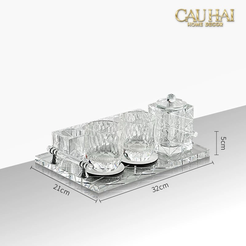 Set Nhà Tắm Pha Lê Pure Cristalleries Cannage Facetté Bathroom Vanity Sets Lọ Bàn Chải 5 Slots-CẬU HAI HOME DECOR