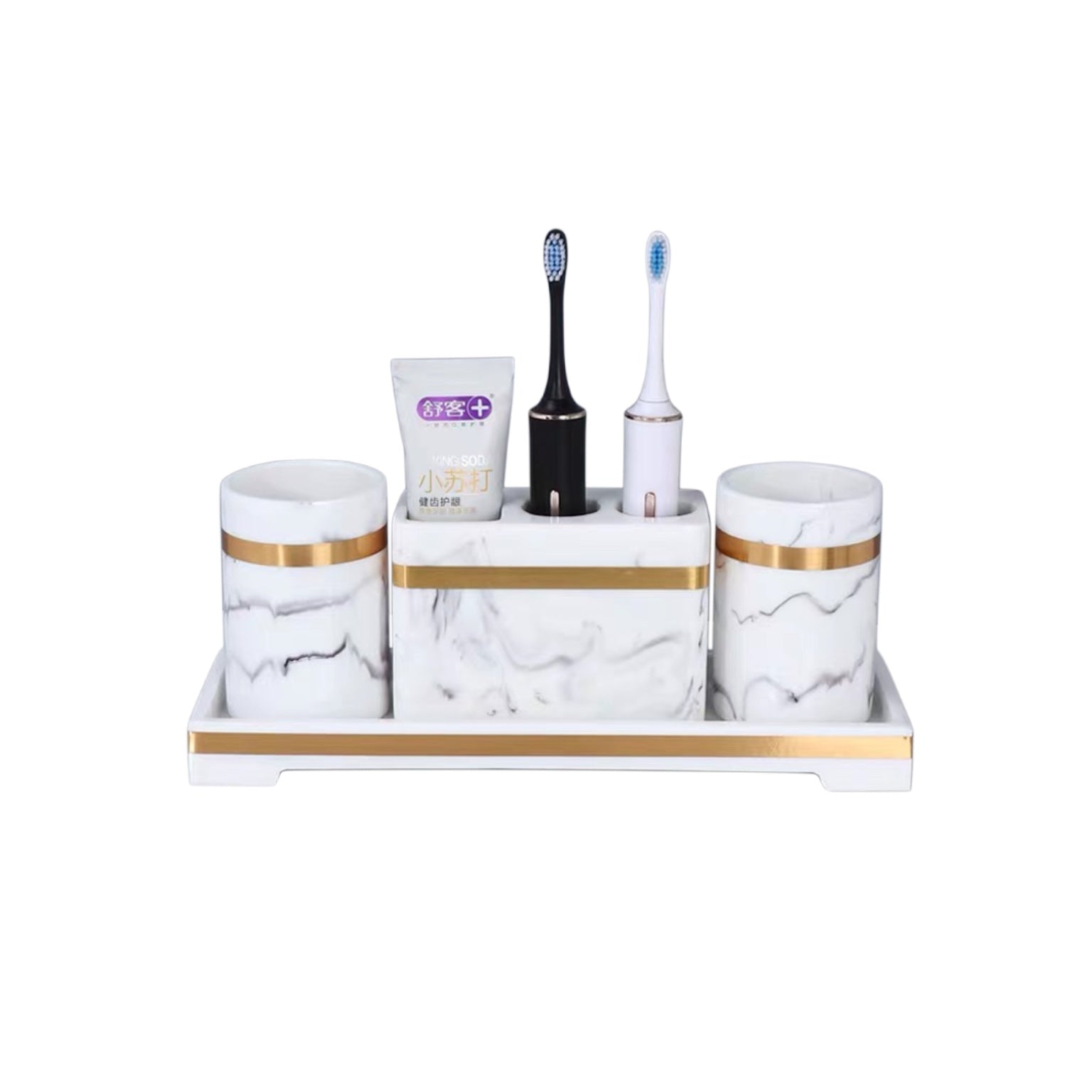 Set Phụ Kiện Bàn Chải Đánh Răng Effet Marbre Blanc D'Or 4pcs