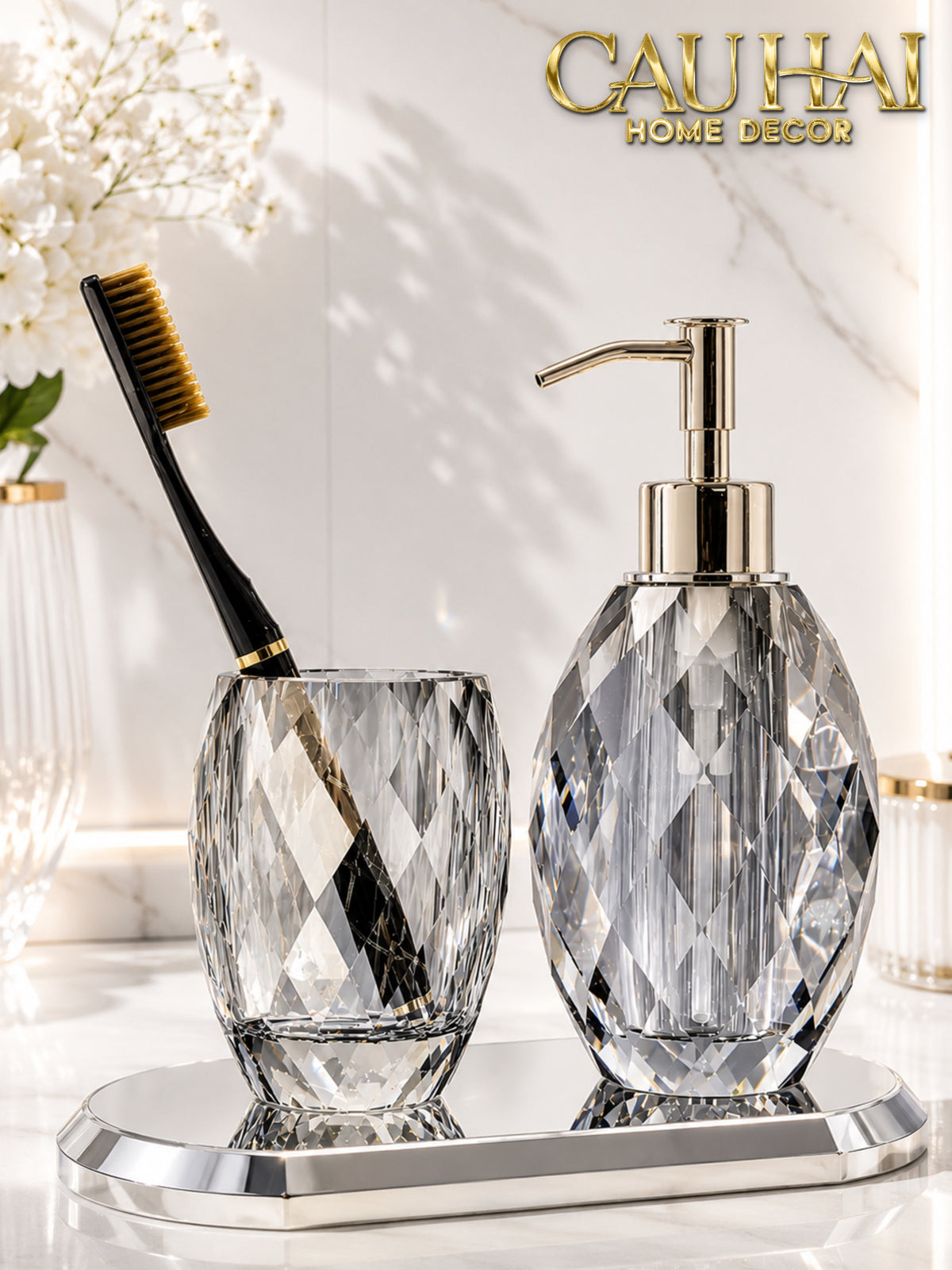 Set Phụ Kiện Nhà Tắm Pha Lê Diamond Cut – Graphite-Set nhà tắm bathroom vanities-CẬU HAI HOME DECOR-CẬU HAI HOME DECOR