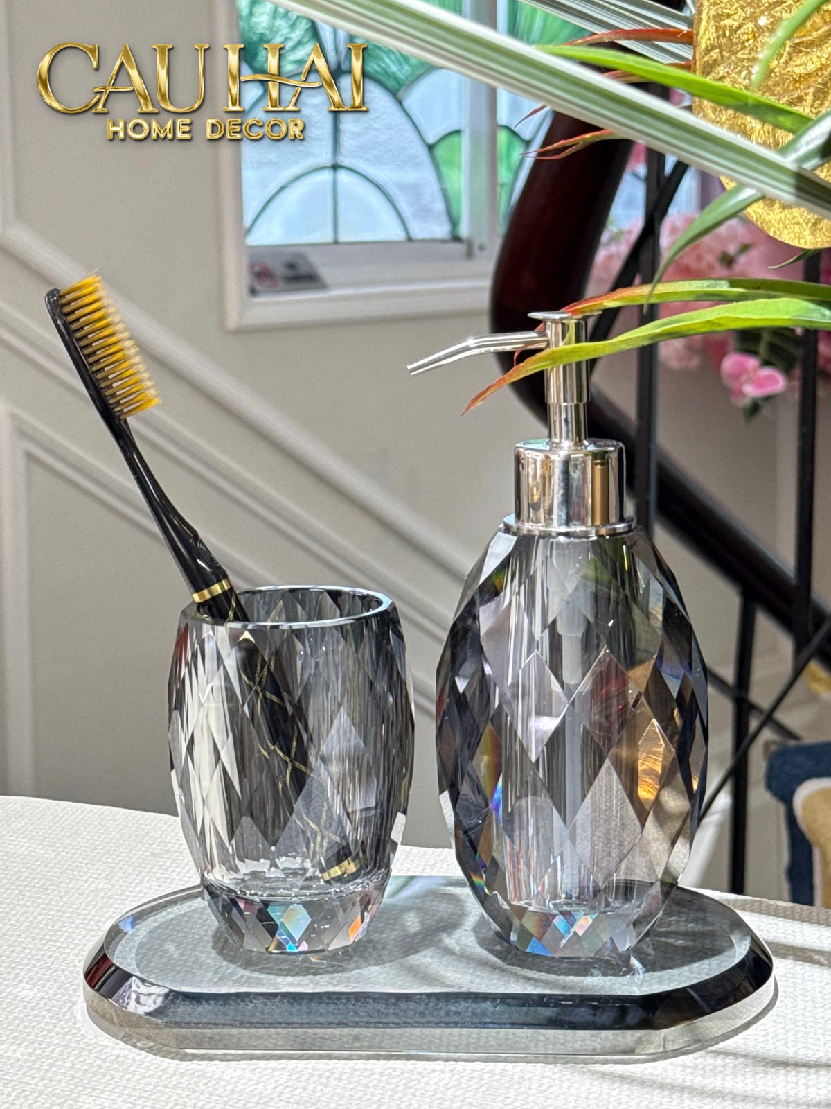 Set Phụ Kiện Nhà Tắm Pha Lê Diamond Cut – Graphite-Set nhà tắm bathroom vanities-CẬU HAI HOME DECOR-CẬU HAI HOME DECOR