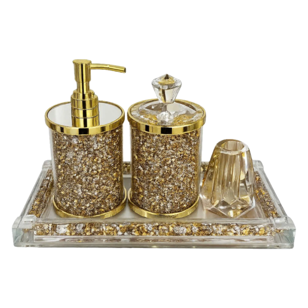 Set Phụ Kiện Nhà Tắm Pha Lê Pavé Gold Mirror Bathroom Vanity 4pcs-CẬU HAI HOME DECOR