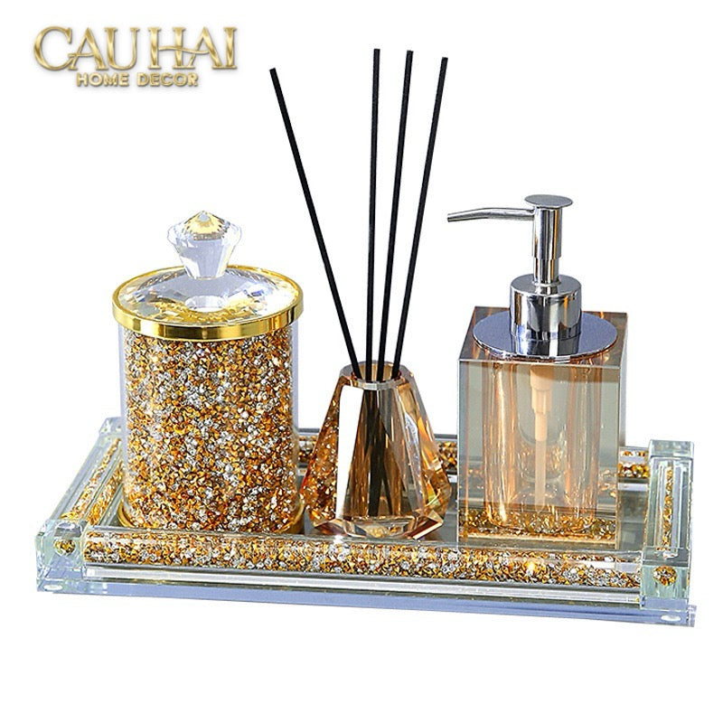 Set Phụ Kiện Nhà Tắm Pha Lê Pavé Gold Mirror Bathroom Vanity 4pcs-CẬU HAI HOME DECOR