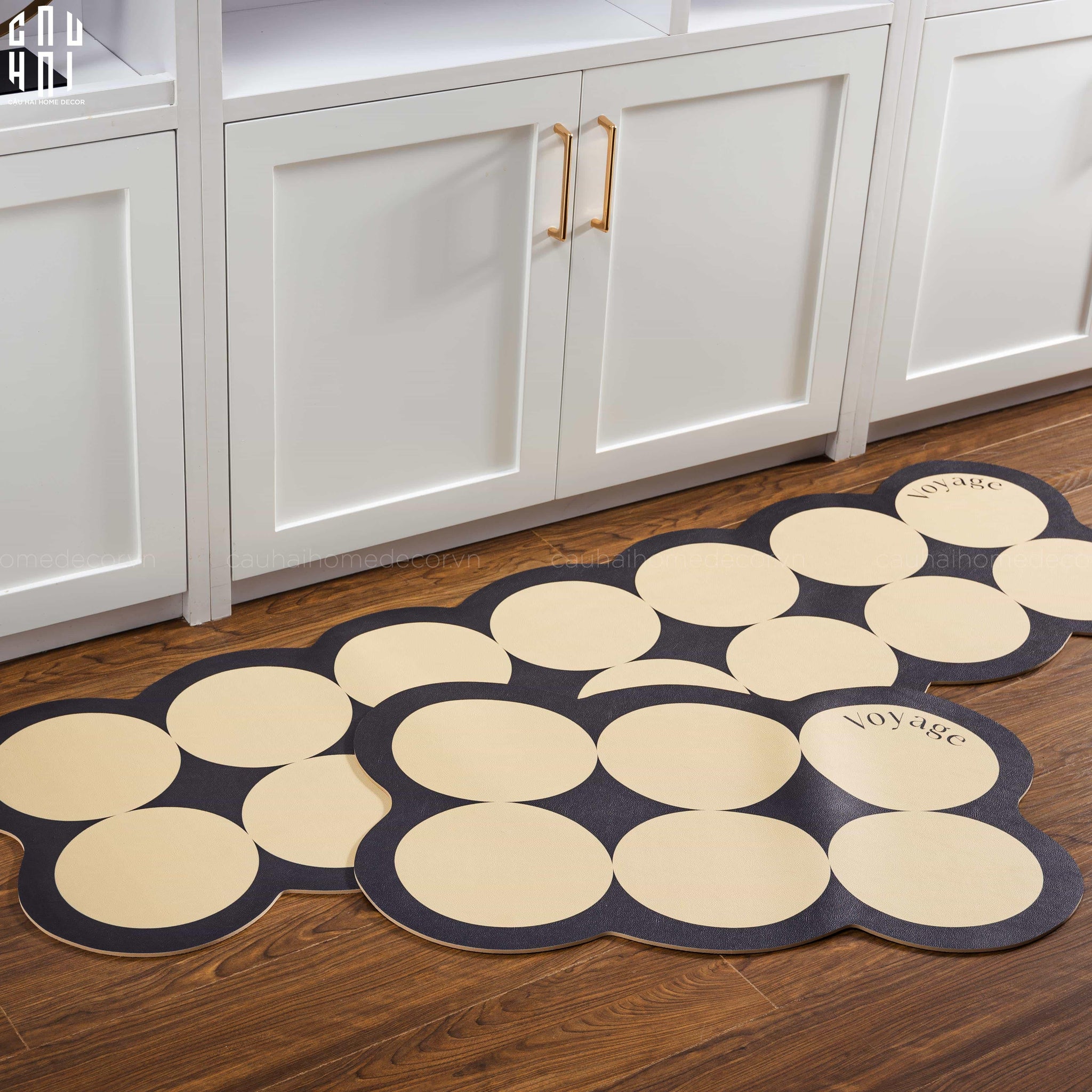 Set Thảm Bếp Da 45x75/150 Cao Cấp - Multi Dot Latte-CẬU HAI HOME DECOR