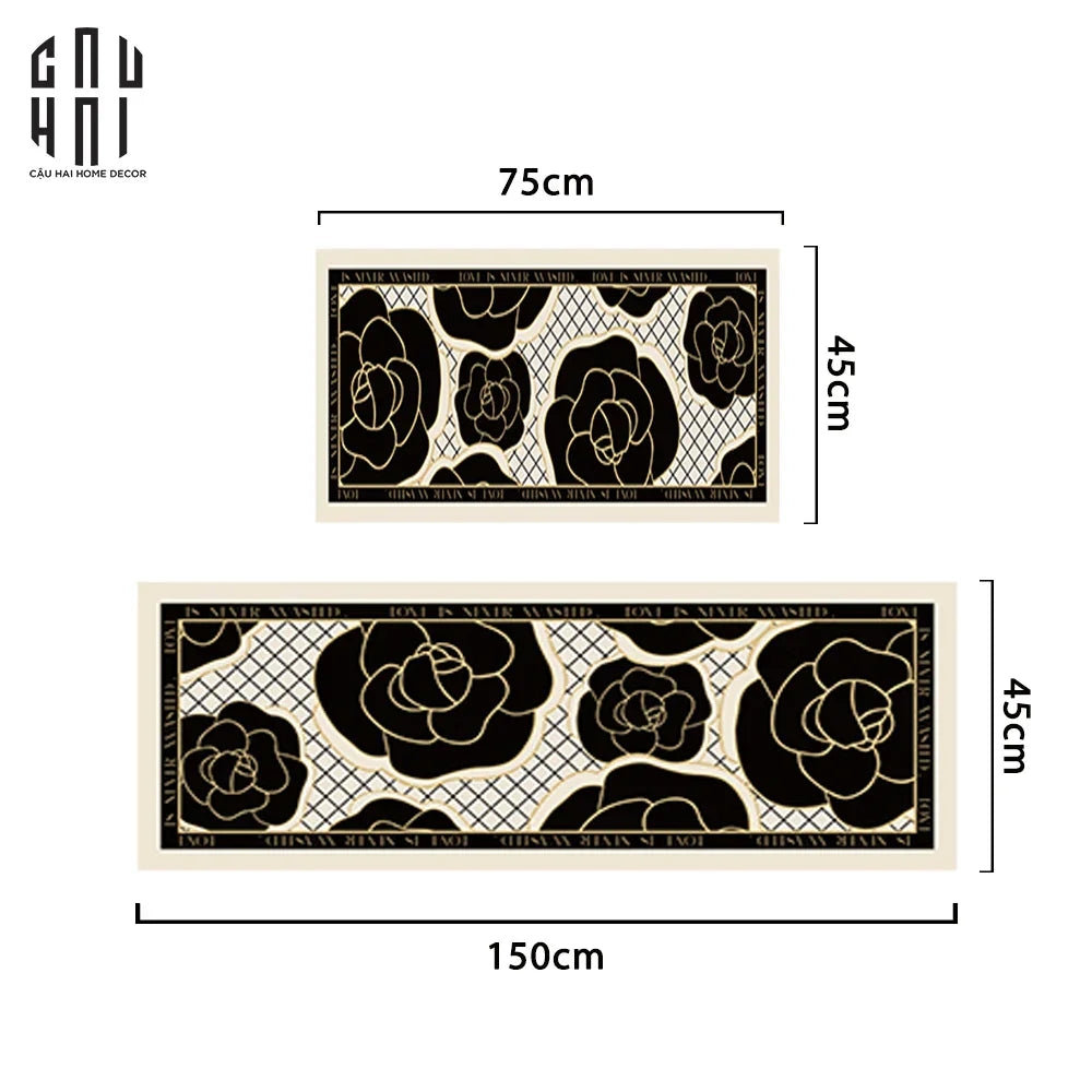 Set Thảm Bếp Da 45x75/150 Cao Cấp - Noir CAMÉLIA - Spell In Bloom-CẬU HAI HOME DECOR