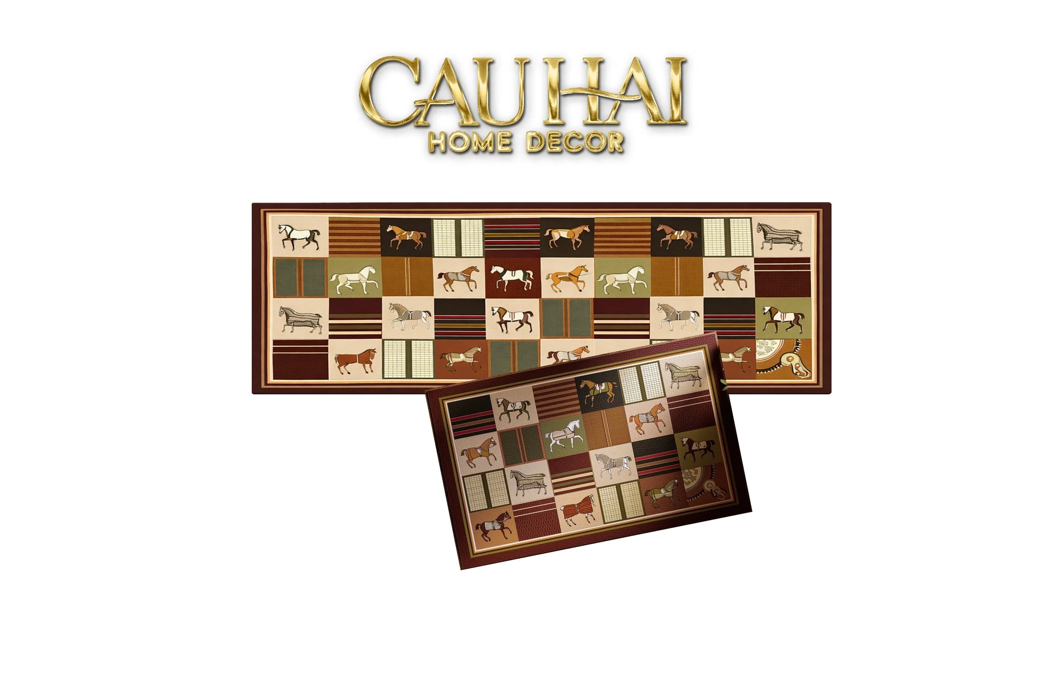 Set Thảm Bếp Micro Nappa Gen8 45x70/150 Patchwork Héritage Équestre Oriental Cheval-CẬU HAI HOME DECOR