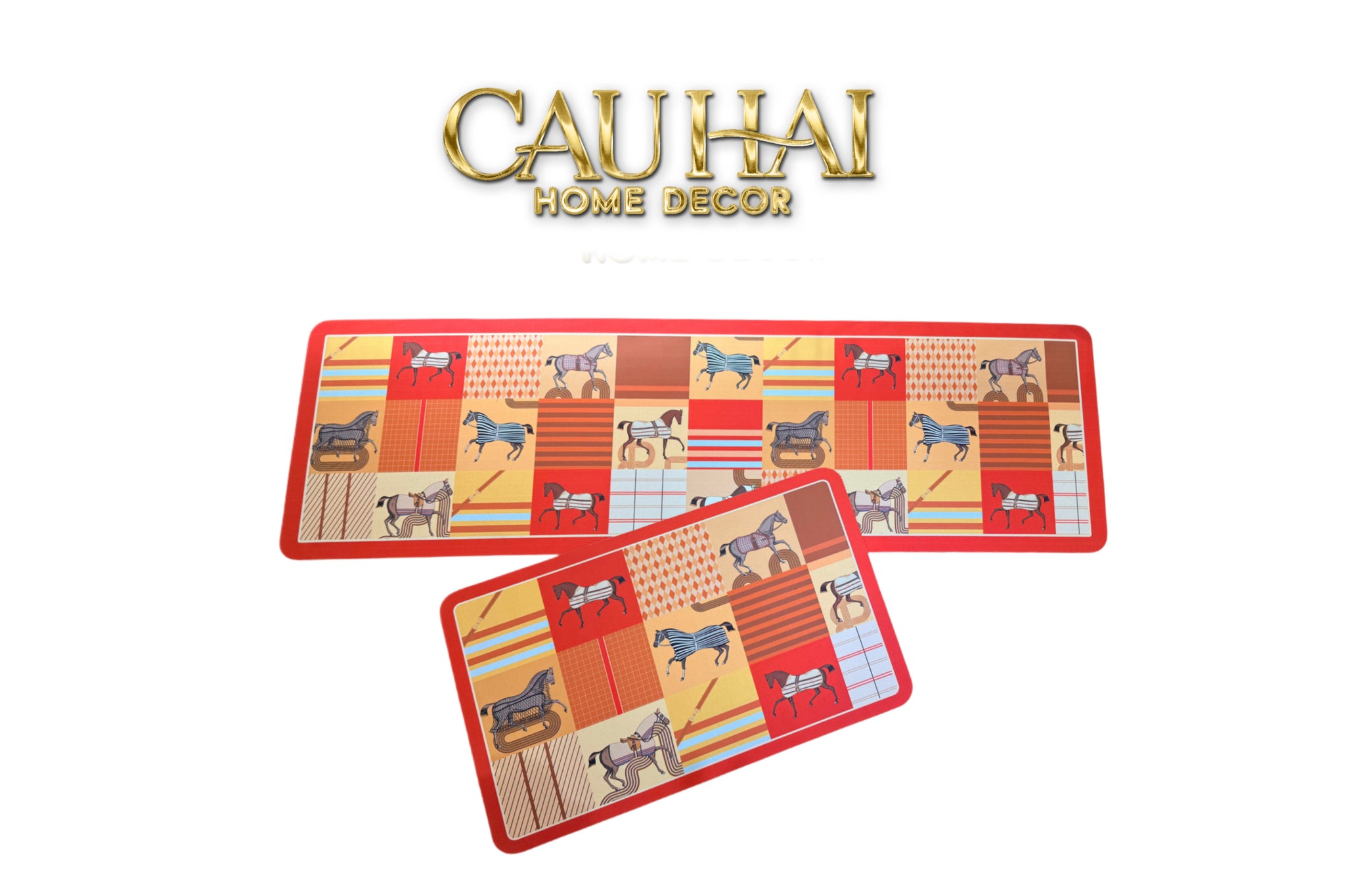 Set Thảm Bếp Microfiber 45x75/150 Patchwork Équestre Crimson Rouge-CẬU HAI HOME DECOR