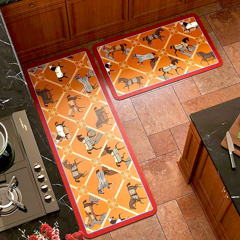 Set Thảm Bếp Microfiber 45x75/150 Vermilion Diamond Patchwork Équestre-CẬU HAI HOME DECOR