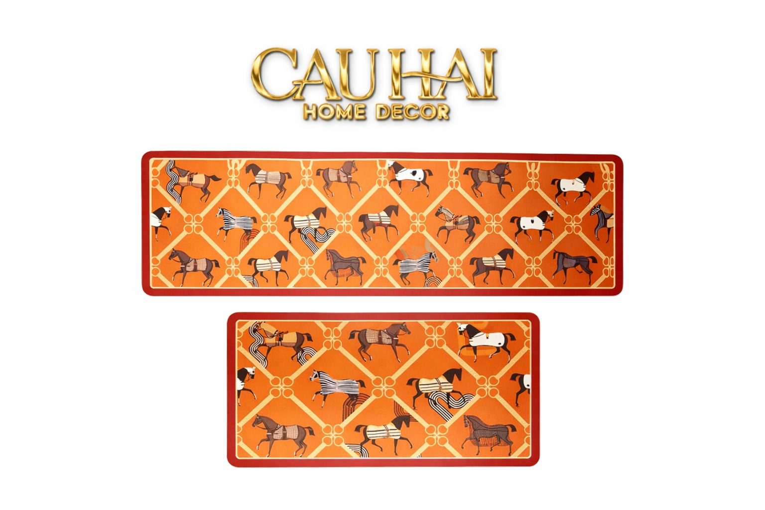 Set Thảm Bếp Microfiber 45x75/150 Vermilion Diamond Patchwork Équestre-CẬU HAI HOME DECOR