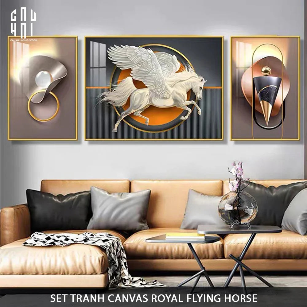 SET TRANH CANVAS ROYAL FLYING HORSE LUXURY