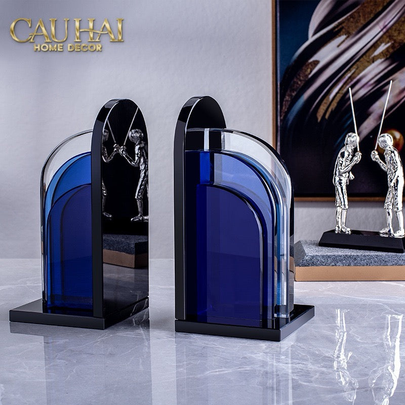 Set Tượng Chặn Sách Pha Lê Cristalleries Blue Gates Bookend 22x11x12-CẬU HAI HOME DECOR