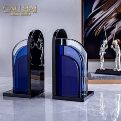 Set Tượng Chặn Sách Pha Lê Cristalleries Blue Gates Bookend 22x11x12-CẬU HAI HOME DECOR