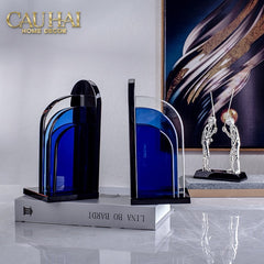 Set Tượng Chặn Sách Pha Lê Cristalleries Blue Gates Bookend 22x11x12-CẬU HAI HOME DECOR