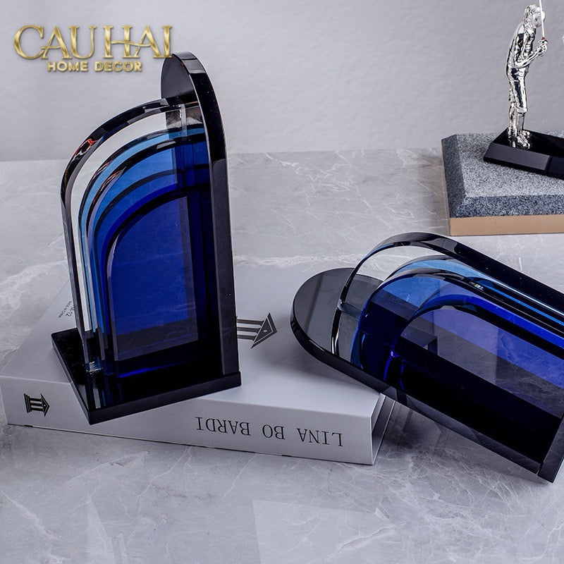 Set Tượng Chặn Sách Pha Lê Cristalleries Blue Gates Bookend 22x11x12-CẬU HAI HOME DECOR