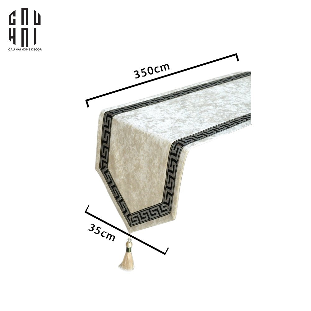 TABLE RUNNER CROCHET BLANC 3M5 - CẬU HAI HOME DECOR