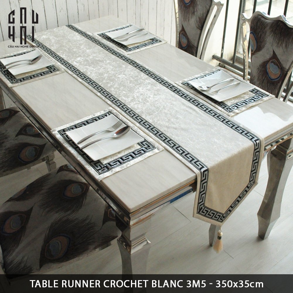 TABLE RUNNER CROCHET BLANC 3M5 - CẬU HAI HOME DECOR