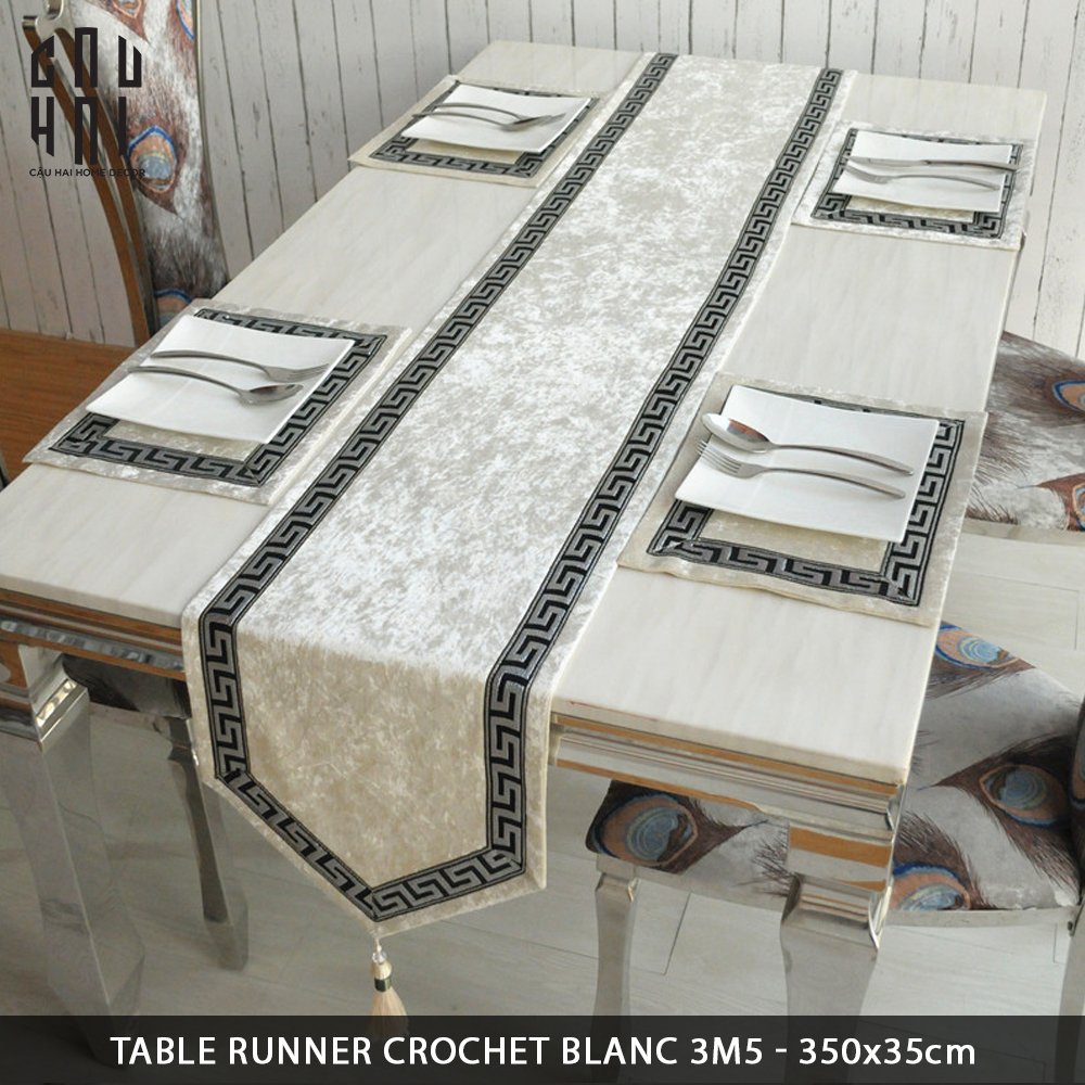 TABLE RUNNER CROCHET BLANC 3M5 - CẬU HAI HOME DECOR