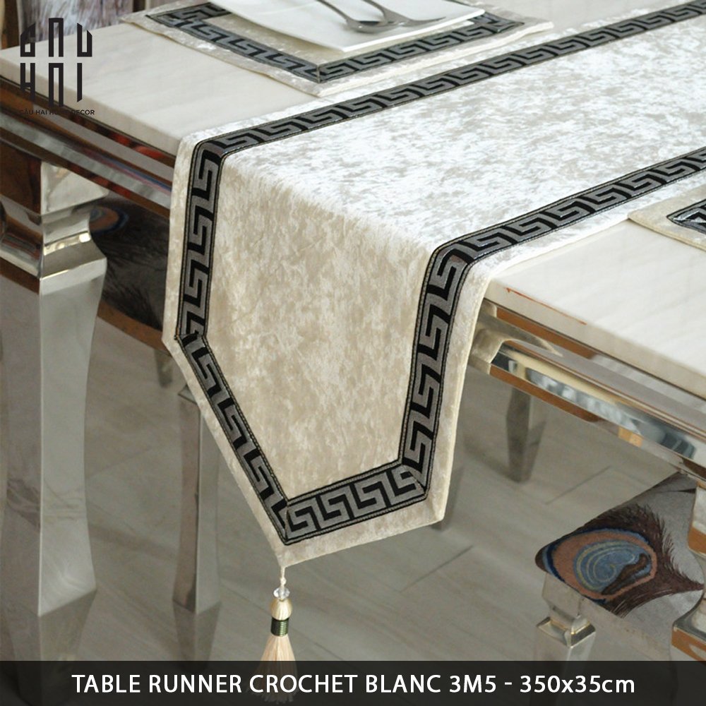 TABLE RUNNER CROCHET BLANC 3M5 - CẬU HAI HOME DECOR