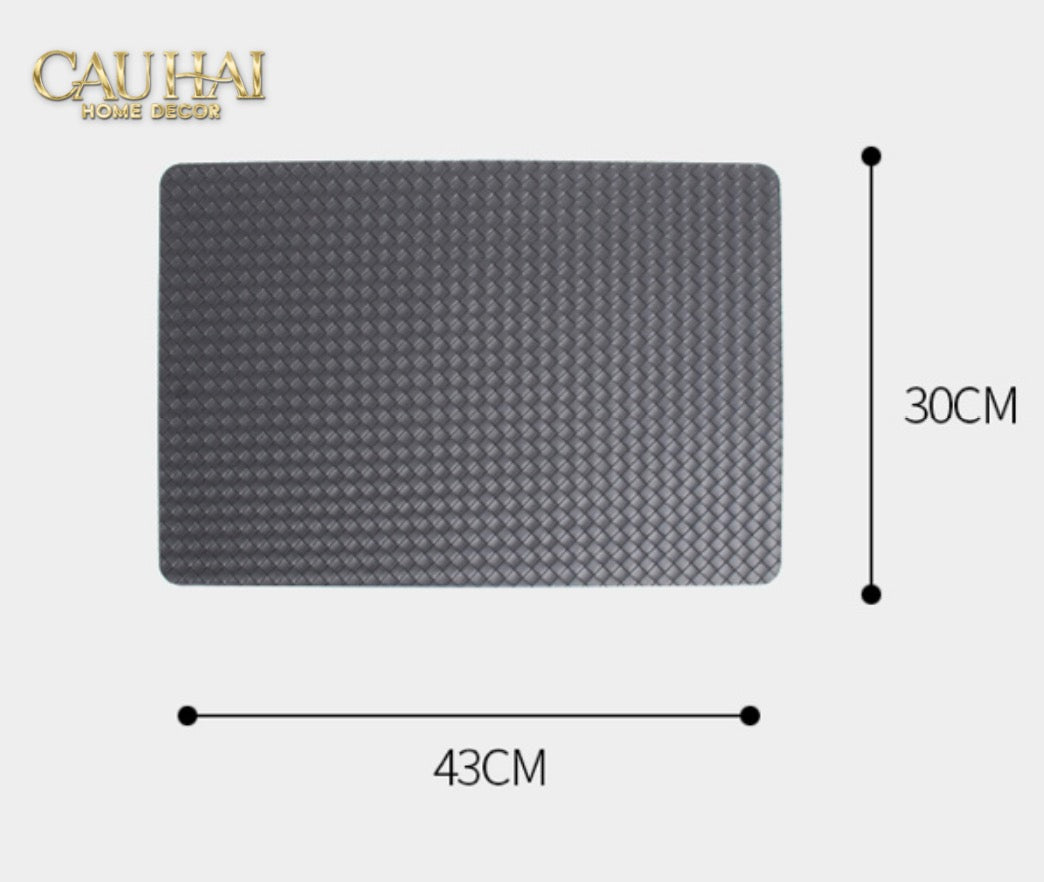 Tấm Lót Bàn Ăn Da Đan Bản Màu Cam - Rouge Matte Intrecciato Leather Placemat 30x43 - Đỏ Mận-CẬU HAI HOME DECOR