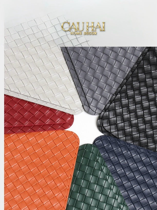 Tấm Lót Bàn Ăn Da Đan Bản Màu Cam - Rouge Matte Intrecciato Leather Placemat 30x43 - Đỏ Mận-CẬU HAI HOME DECOR