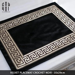 Tấm Lót Nhung Crochet - Velvet Placemat Crochet Noir-CẬU HAI HOME DECOR