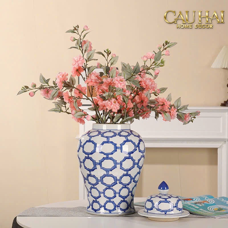 Tết Couture - Bình Hoa Indochine Ginger Jar Oriental Heritage – Bleu Treillis H35 - CẬU HAI HOME DECOR