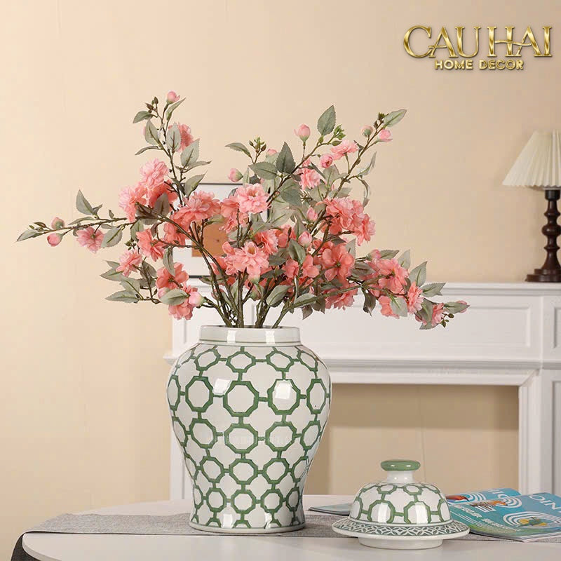 Tết Couture - Bình Hoa Indochine Ginger Jar Oriental Heritage – Bleu Treillis H35 - CẬU HAI HOME DECOR