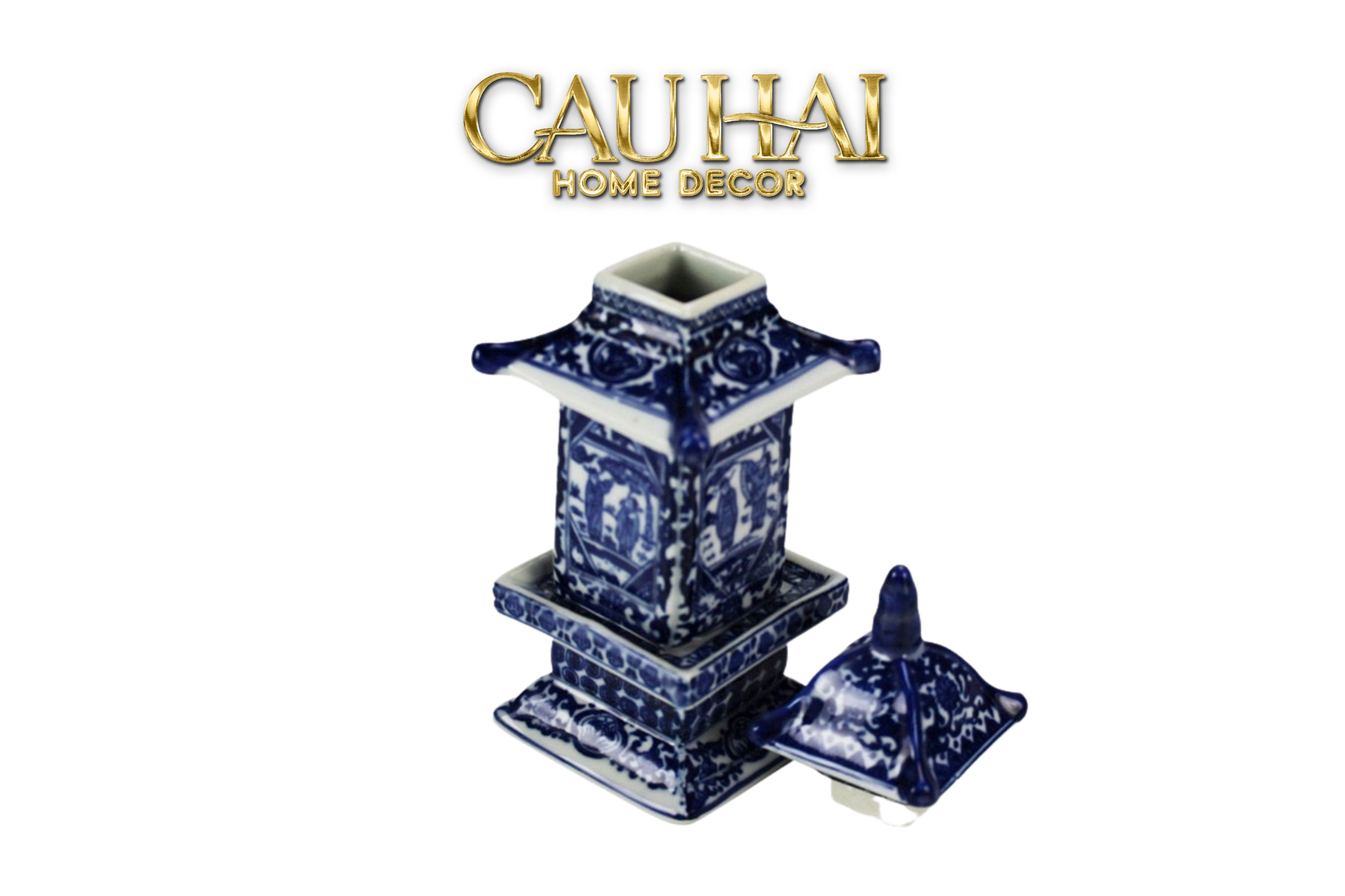 Tết Couture - Bình Hoa Indochine Thanh Hoa Các Indigo Porcelain Vases 7.5x21 - CẬU HAI HOME DECOR