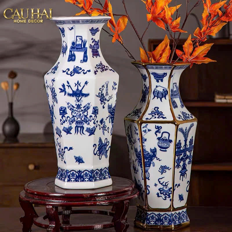 Tết Couture - Bình Hoa Kim Tôn Lăng Trấn - Indochine Indigo Porcelain Vase 41 - CẬU HAI HOME DECOR