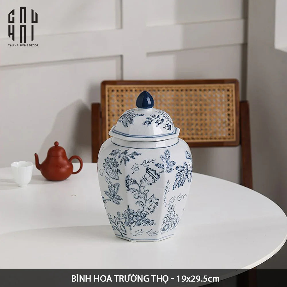 "Tết" Couture - Bình Hoa Sứ Tráng Men Indochine Flora 11.5x29.5-BÌNH HOA-CẬU HAI HOME DECOR
