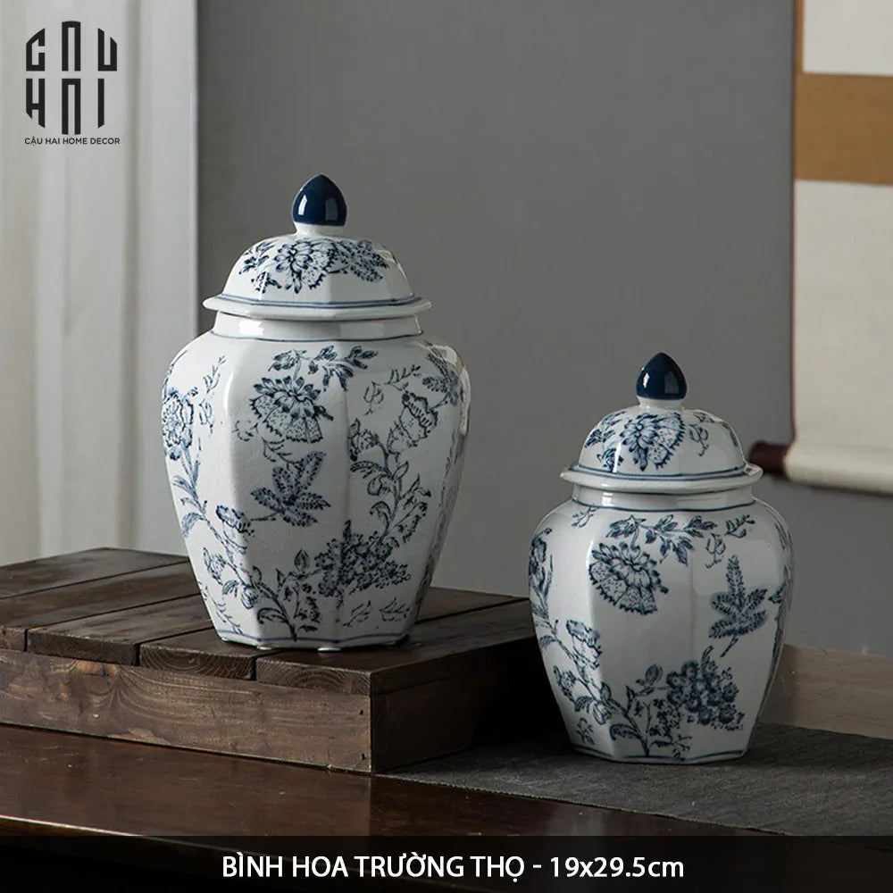"Tết" Couture - Bình Hoa Sứ Tráng Men Indochine Flora 11.5x29.5-BÌNH HOA-CẬU HAI HOME DECOR