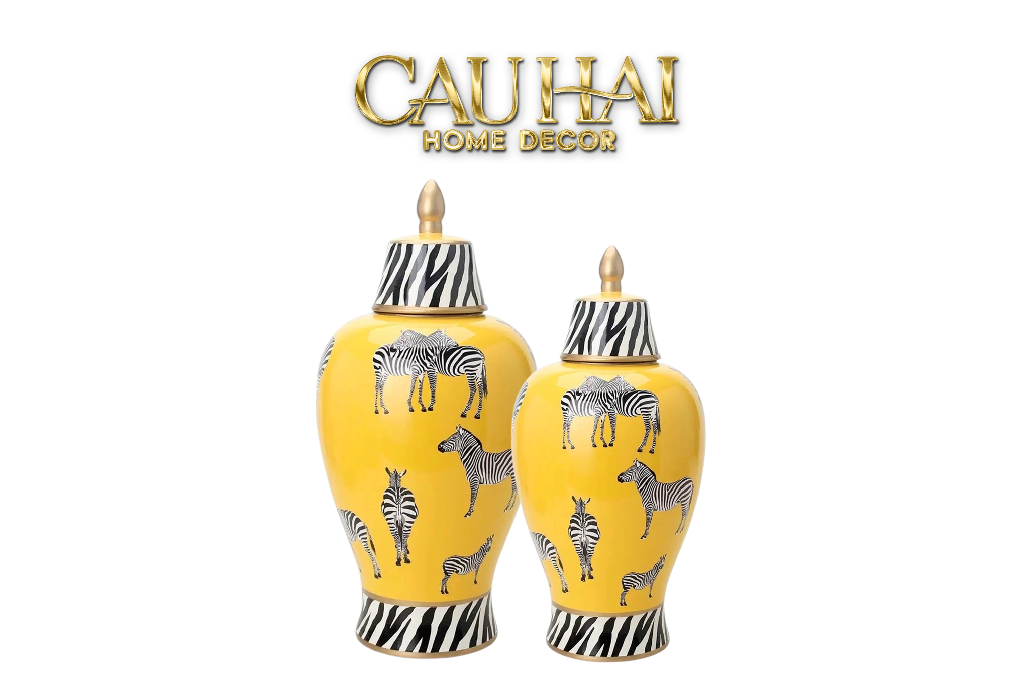 Tết Couture - Bình Hoa Zebra Doré Lidded Vase H49 - CẬU HAI HOME DECOR