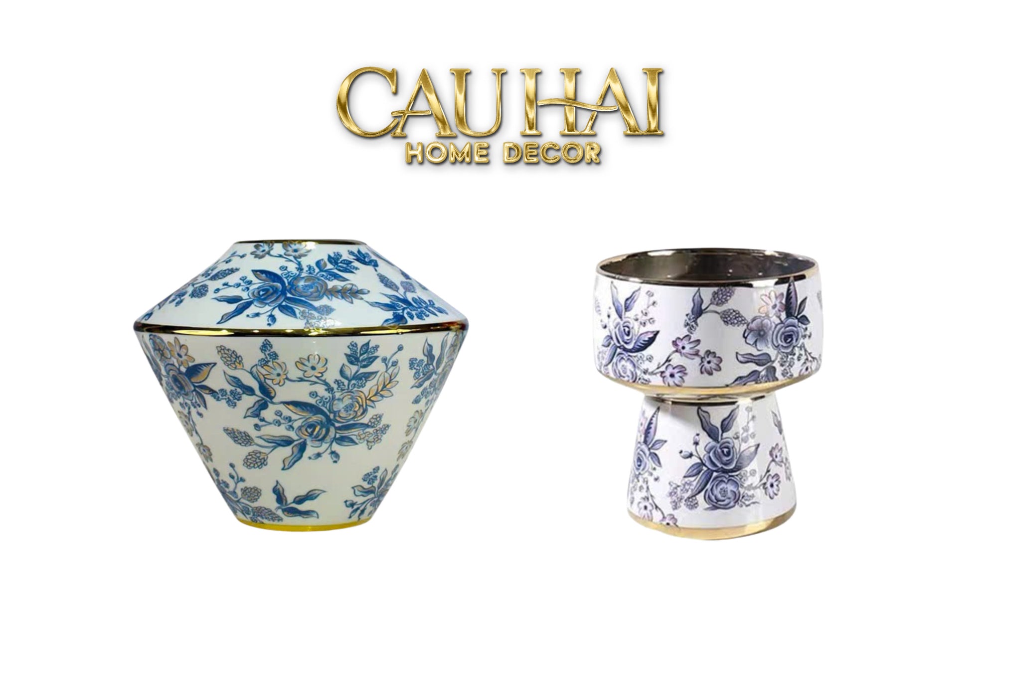 Tết Couture - Bộ Bình Hoa Indochine Thanh Hoa Cát Lợi Tường Hoà Indigo Porcelain Vases - CẬU HAI HOME DECOR