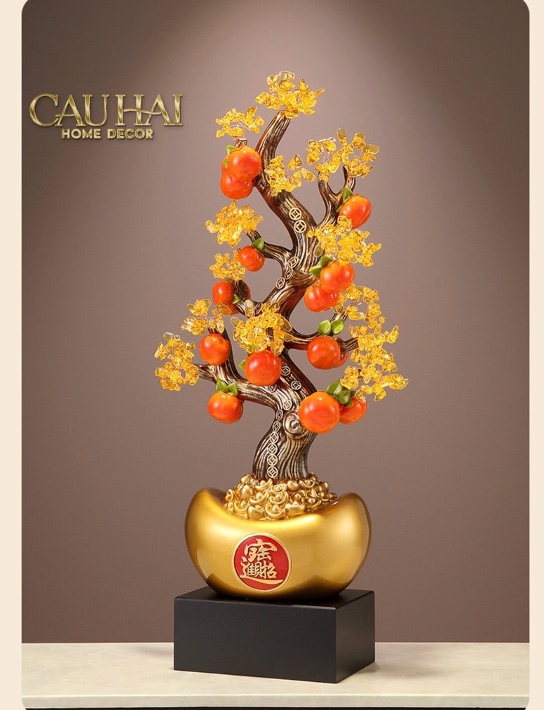 Tết Couture - Cây Hồng Đính Pha Lê Vàng - Đại Tứ Hỷ - Jewelry Persimone Fortune Tree 85x38-CẬU HAI HOME DECOR