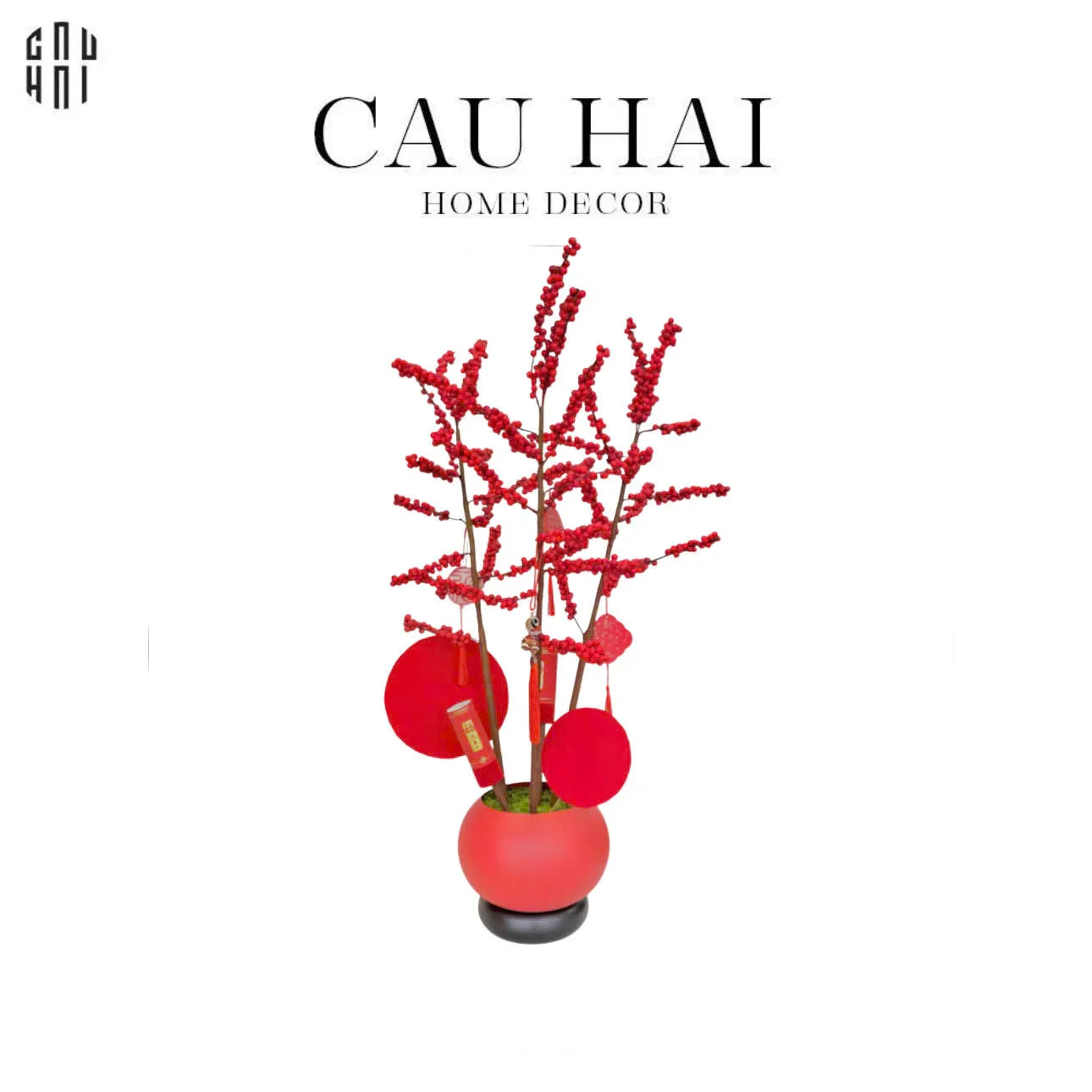Tết Couture - Chậu Đào Đông Crimson Winterberry Festive - CẬU HAI HOME DECOR
