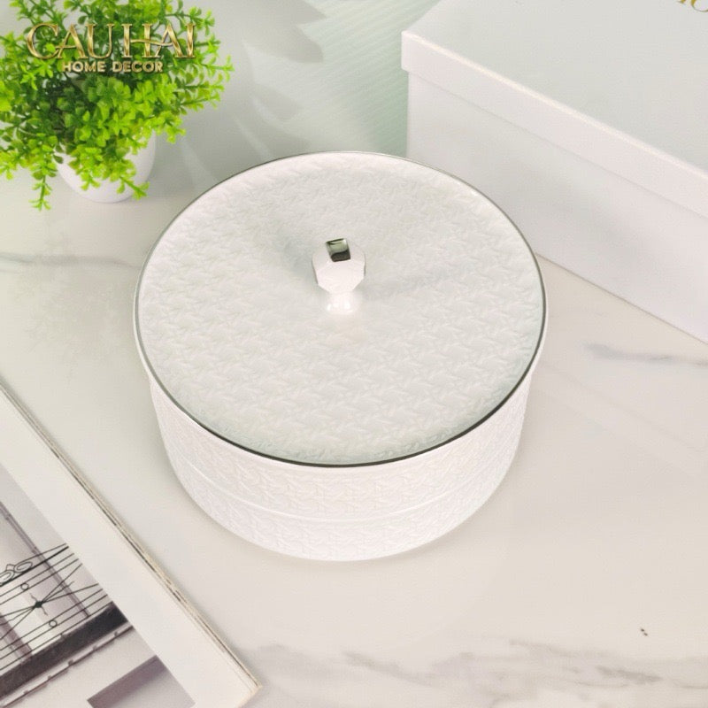 Tết Couture - Gift Box Khay Bánh Kẹo Blanc D’Ivoire Porcelain Élégance Fêtes Plateau - CẬU HAI HOME DECOR