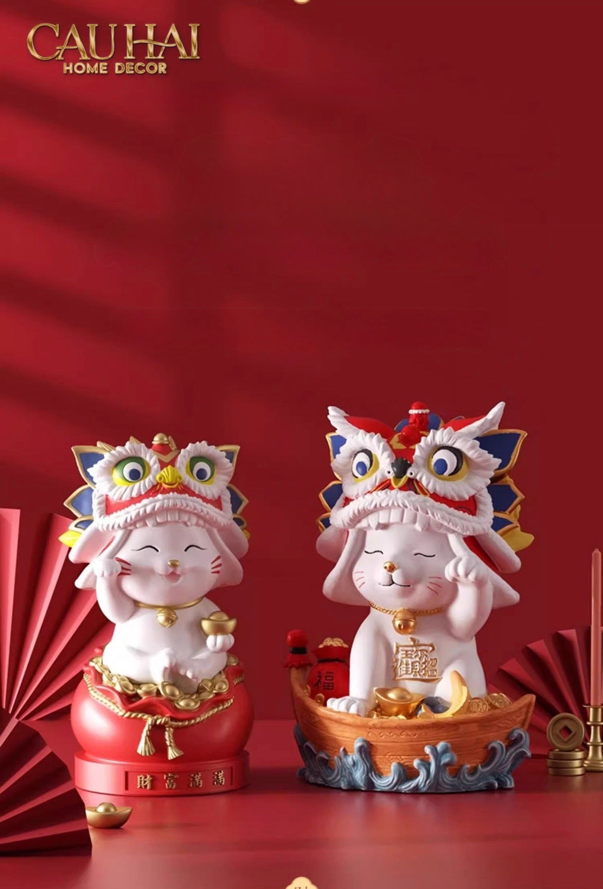 Tết Couture - Gift Set Tượng Mèo Kim Lân Song Hỷ - Vượng Tài - CẬU HAI HOME DECOR