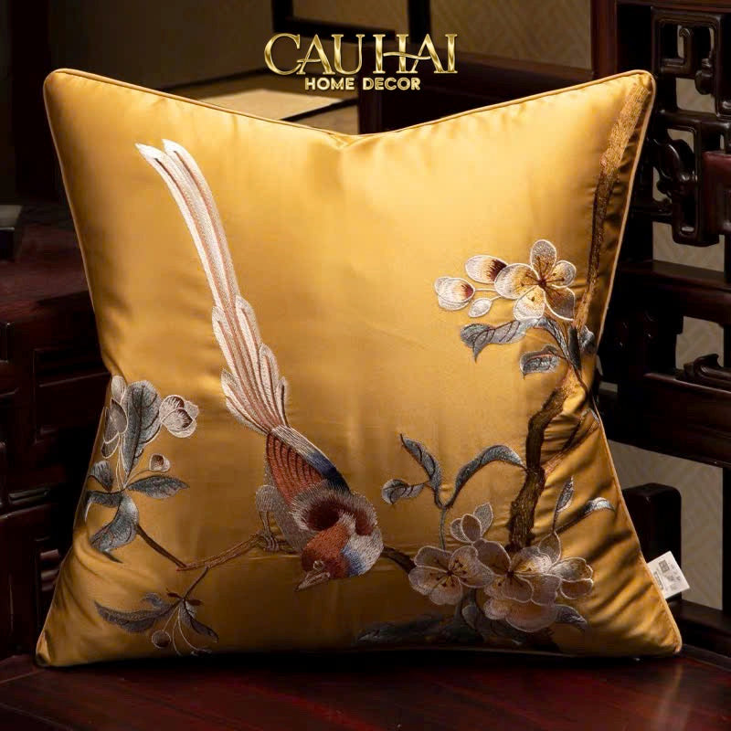 Tết Couture - Gối Lụa Thêu Kim Cát Vũ 35x50 - CẬU HAI HOME DECOR