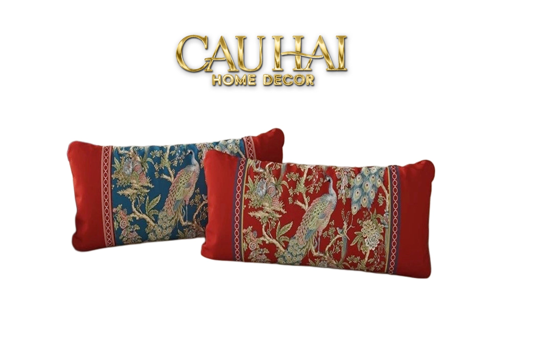 Tết Couture - Gối Nhung Dài - Cẩm Viên Phụng Uyển 35x100 - CẬU HAI HOME DECOR