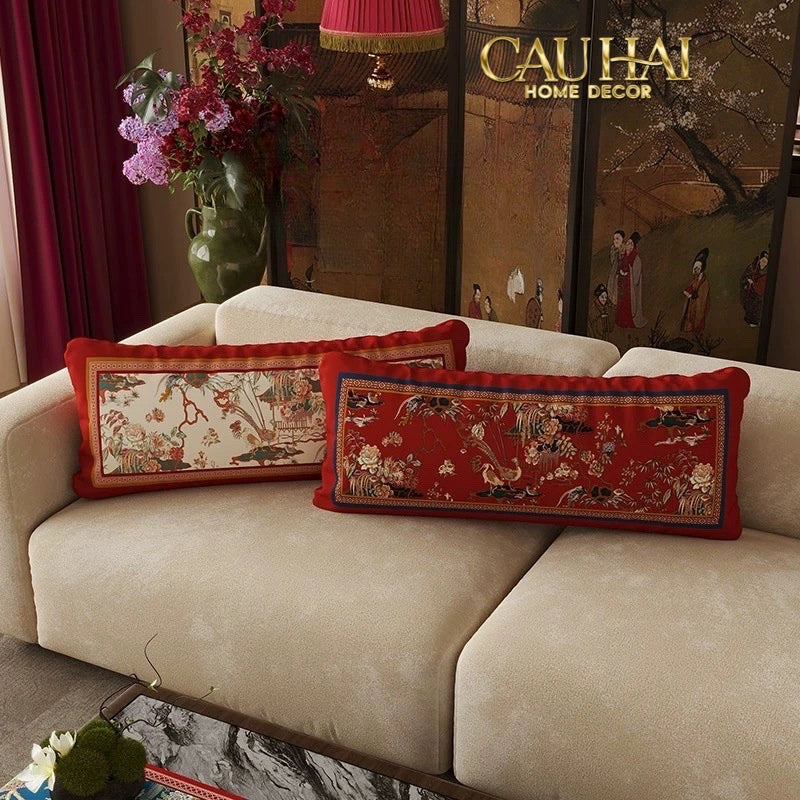Tết Couture - Gối Nhung Dài - Cẩm Viên Phụng Uyển 35x100 - CẬU HAI HOME DECOR