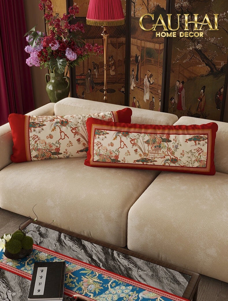 Tết Couture - Gối Nhung Dài - Cẩm Viên Phụng Uyển 35x100 - CẬU HAI HOME DECOR