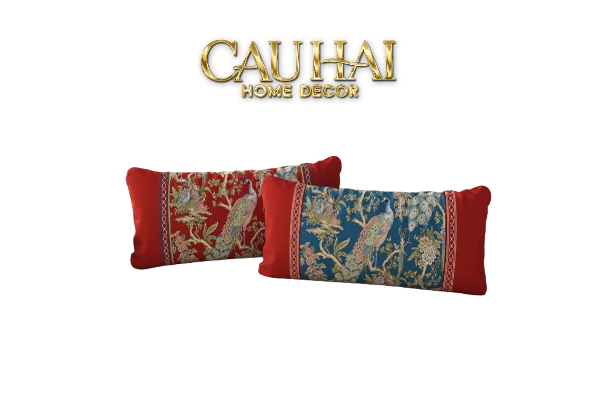 Tết Couture - Gối Nhung Dài - Cẩm Viên Phụng Uyển 35x100 - CẬU HAI HOME DECOR