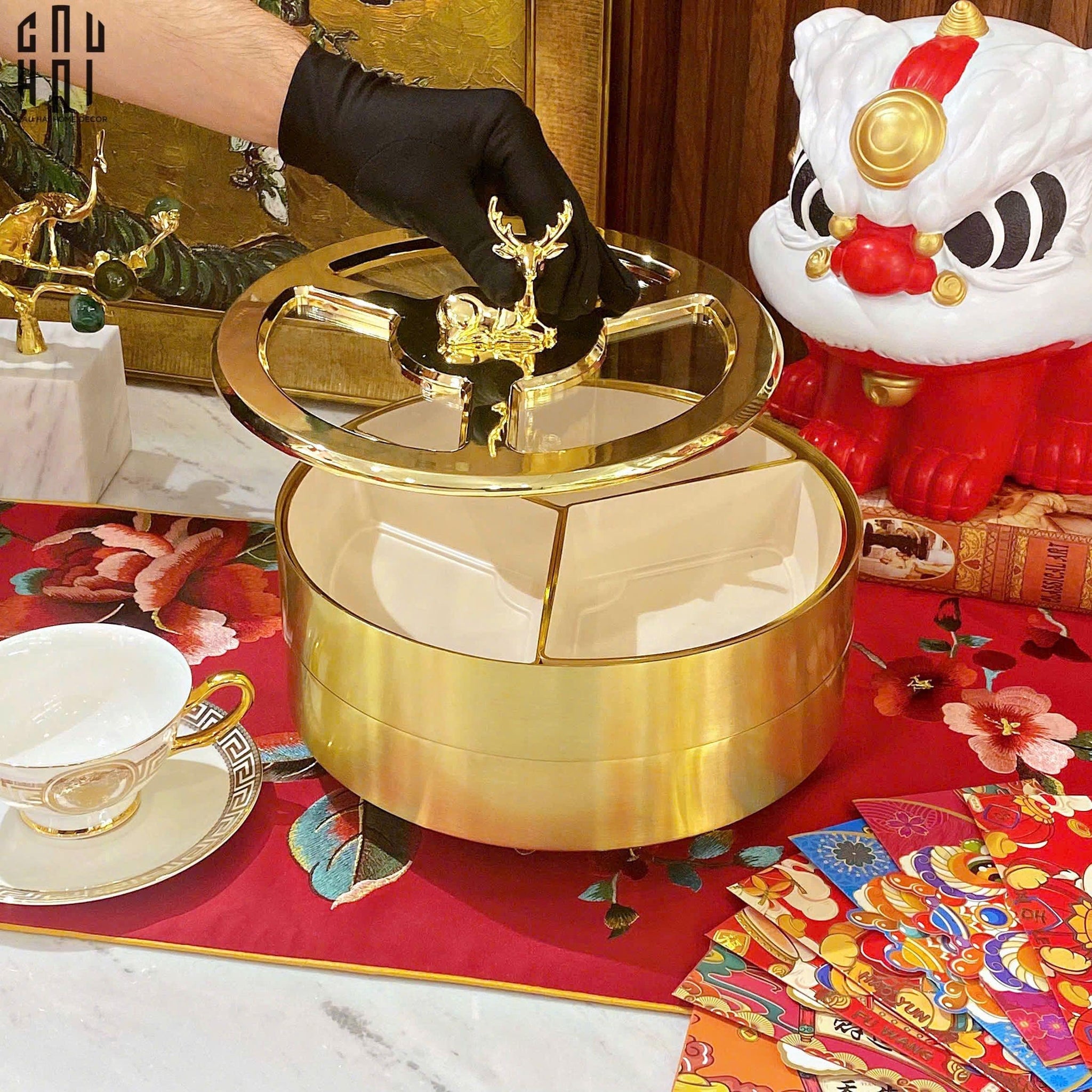 Tết Couture - Hộp Bánh Mứt 2 Tầng Boîte Exquise - Antler Portrait - CẬU HAI HOME DECOR