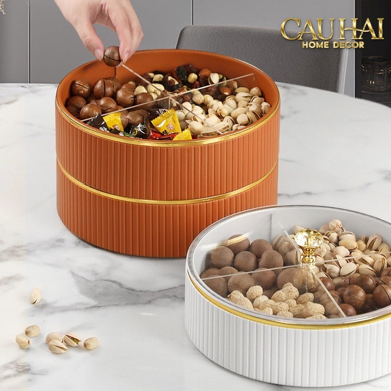 Tết Couture - Hộp Bánh Mứt Da 2 Tầng Lux Leather L’Or Antler - Ivoire / Sienna - CẬU HAI HOME DECOR