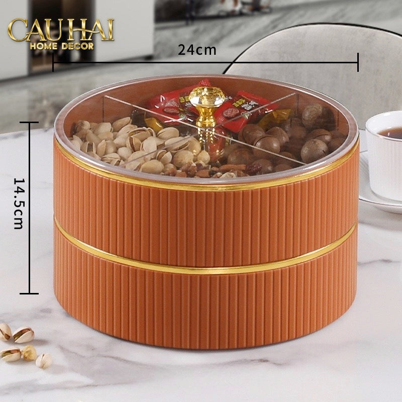 Tết Couture - Hộp Bánh Mứt Da 2 Tầng Lux Leather L’Or Antler - Ivoire / Sienna - CẬU HAI HOME DECOR