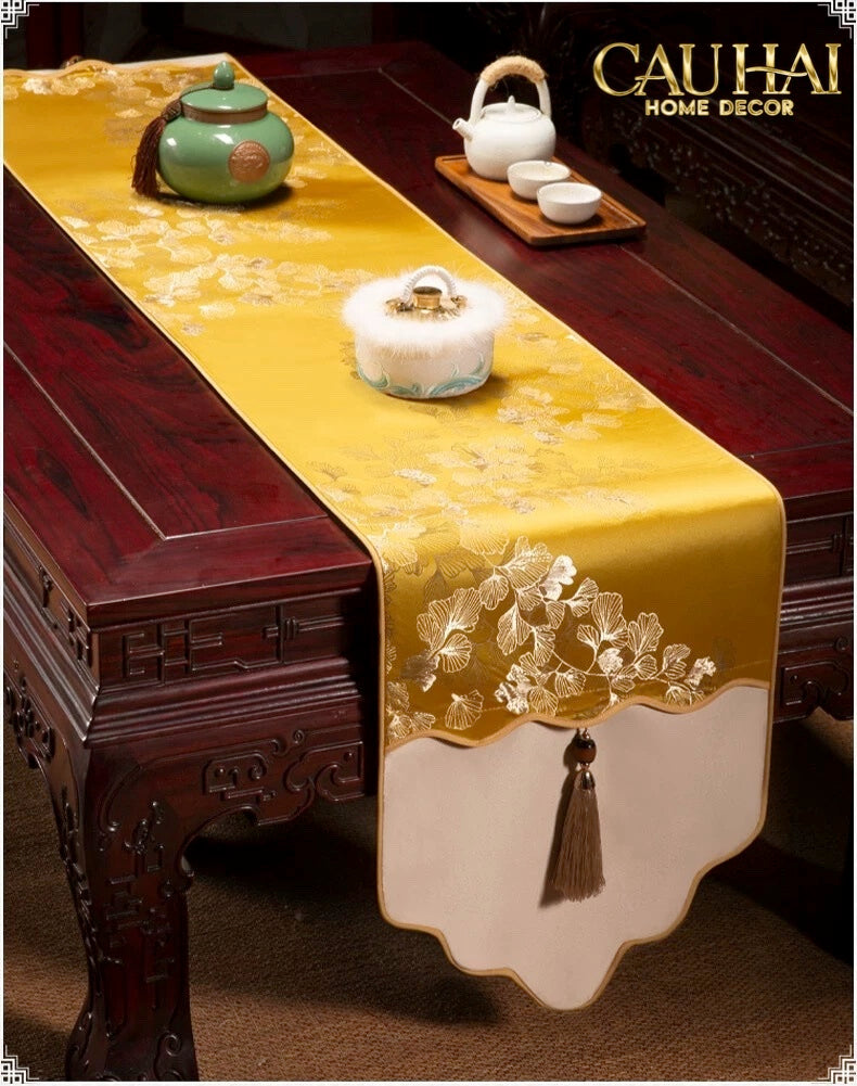 Tết Couture - Khăn Trải Bàn Kim Diệp Hoàng Ngân 2m4 - CẬU HAI HOME DECOR