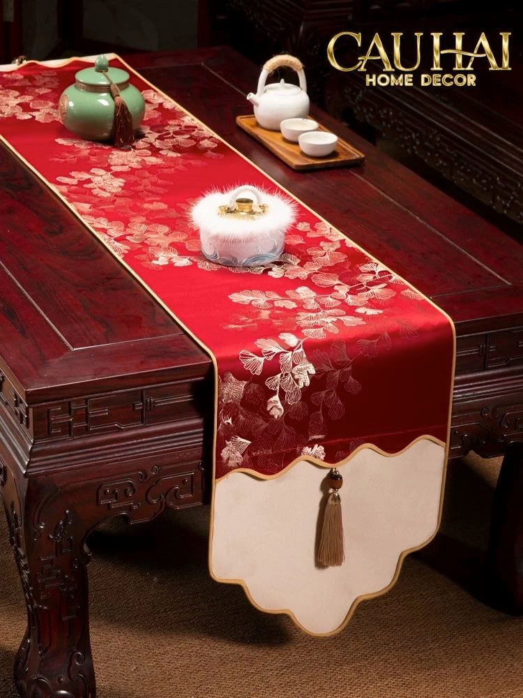 Tết Couture - Khăn Trải Bàn Kim Diệp Hoàng Ngân 2m4 - CẬU HAI HOME DECOR