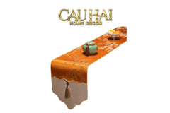 Tết Couture - Khăn Trải Bàn Kim Diệp Hoàng Ngân 2m4 Luxury Embroidered Silk Table Runner-CẬU HAI HOME DECOR