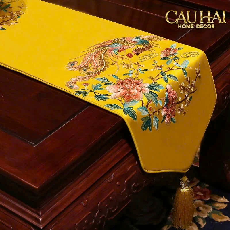 Tết Couture - Khăn Trải Bàn Kim Loan Tường Hoà 2m1x33 - CẬU HAI HOME DECOR